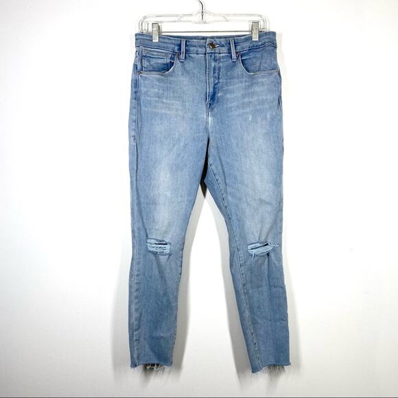 GOOD AMERICAN Good Waist Crop Raw Edge Skinny Jeans Distressed 14 / 32 - Picture 2 of 7